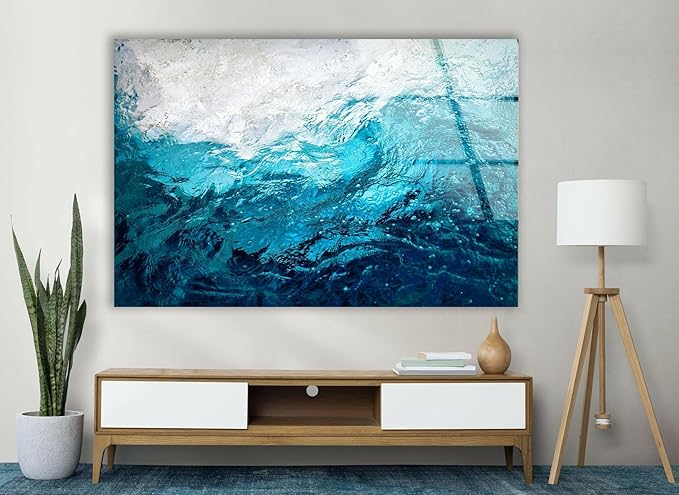 My Photostation.com 30Wx24H'' Blue Waves Abstract Glass Wall ArtTempered Glass Printing Wall Decor Large Wall Art Wall Hangings