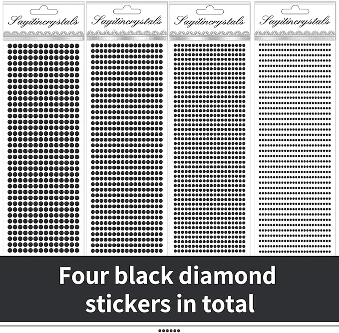 3090 Pcs 4 Sheets Rhinestone Stickers 3/4/5/6 mm Self Adhesive Craft Rhinestones Gems for Face Eyes Makeup Hair Body (Black-3/4/5/6mm)