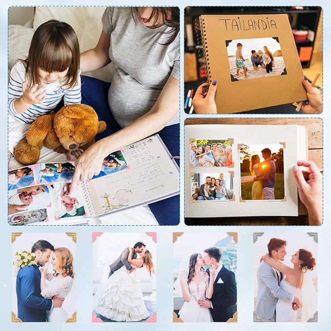 15 Sheets 360 PCS White Acid-Free Photo Corners Notebook, Self-Adhesive Photo Corners for DIY Photo Album Journal, Photo Corner Stickers for Trip Journal Memory Book