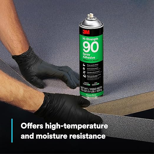 3M Hi-Strength 90 Spray Adhesive, Permanent, Bonds Laminate, Wood, Concrete, Metal, Plastic, Clear Glue, Net Wt 12.23 oz