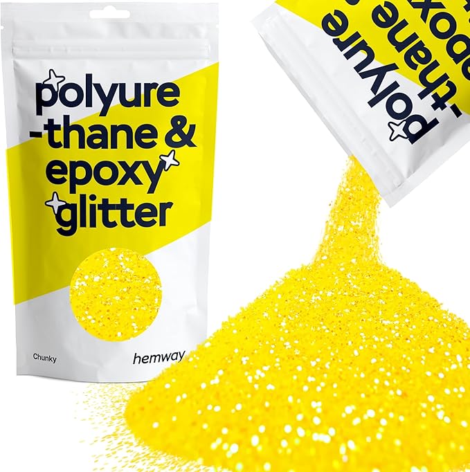 Hemway Polyurethane & Epoxy Resin Glitter 100g / 3.5oz Metallic Crystal Flake Additive for Flooring Jewelry Tumblers Glass Pigment - Chunky (1/40" 0.025" 0.6mm) - Fluorescent Yellow