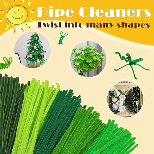 500PCS Pipe Cleaners Craft - Green Pipe Cleaners Craft Bulk Supplies,Chenille Stems for Kids and Adults DIY Arts Crafts Project