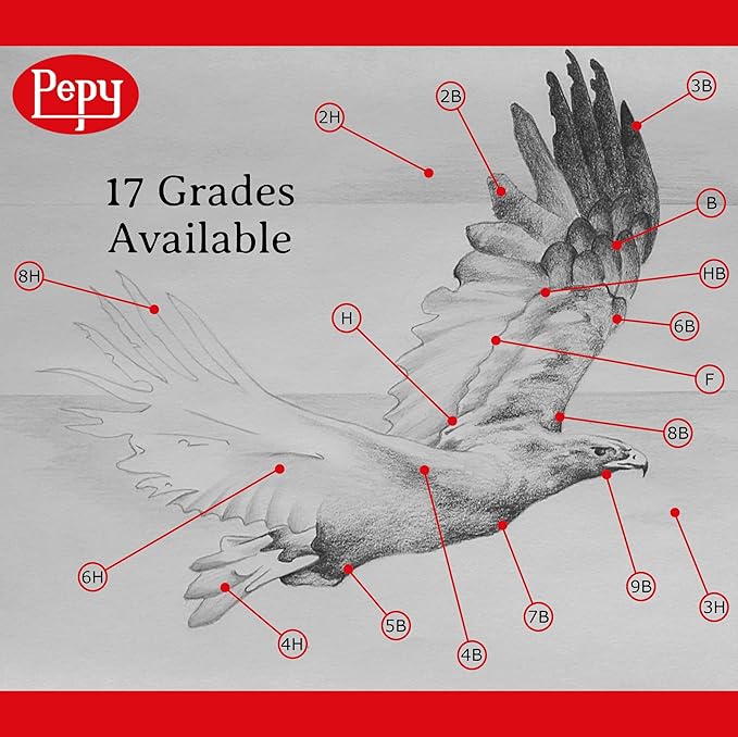 Pepy Graphite Professional Drawing Pencils - Set of 12 F Pre-Sharpened Black Lead Pencils; Perfect for Drawing, Sketching and Shading, Graphic and Fine Art