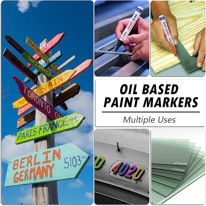 White Paint Markers, 12 Pack Oil-Based Waterproof Quick Dry Permanent Paint Pen Set for Rocks Painting, Wood, Plastic, Canvas, Glass, Mugs, Metal, Tire, Stone, DIY Craft