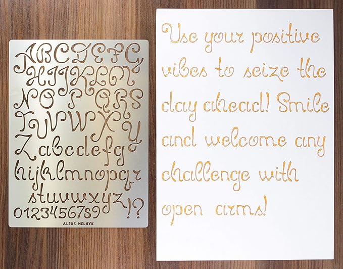 Aleks Melnyk No.44 Pyrography Stencils, Wood Burning 3 PCS Templates, Metal Letters Stencil for Engraving Wood and Patterns, Alphabet and Number, Lettering, Letting, Stainless Steel