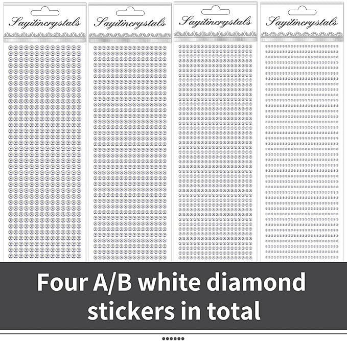 3090 Pcs 4 Sheets Rhinestone Stickers 3/4/5/6 mm Self Adhesive Craft Rhinestones Gems for Face Eyes Makeup Hair Body (AB-3/4/5/6mm)