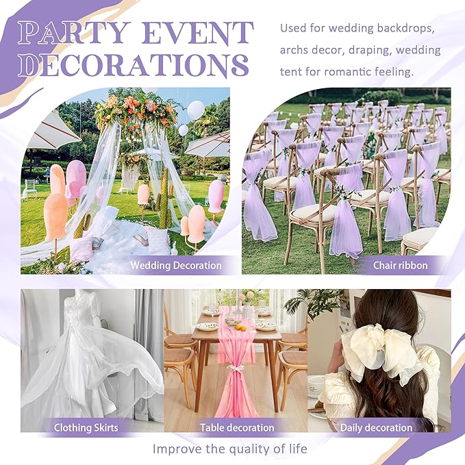Horbaunal Lavender Chiffon Fabric by The Yard, 5 Yard Continuous Sheer Fabric 59" Wide Soft Draping Fabric for Wedding Arch Draping Party Backdrop DIY Sewing