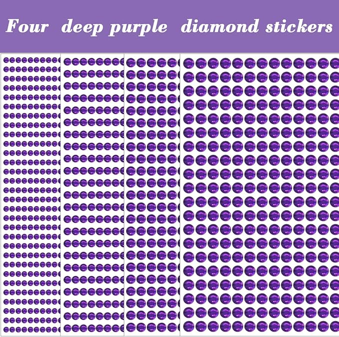 1799 Pcs 4 Sheets Rhinestone Stickers 3/4/5/6 mm Self Adhesive Rhinestones Gems for Face Eyes Makeup Hair Body (purple-3/4/5/6mm)
