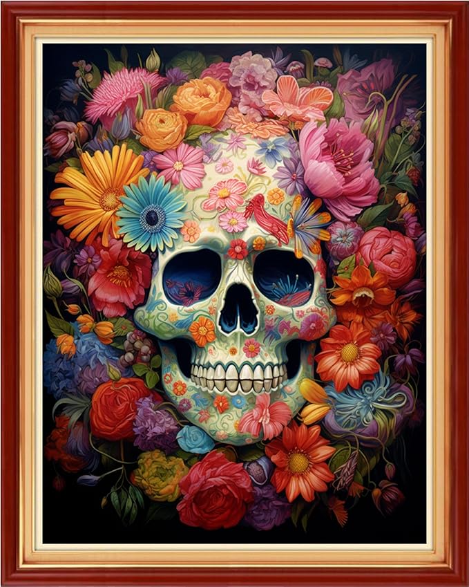 Dooxvey Cross Stitch Kits for Adults Beginners,Full Range of Cross-Stitch Stamped Kits Needlepoint Kits for Beginners Embroidery Kits 11CT Cross Stitch Patterns-Skeleton Flower 16x20 inch