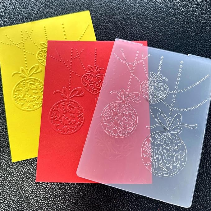 Arbuya Merry Christmas Baubles Plastic Embossing Folders for Card Making Xmas Balls Embossing Folder for Scrapbooking Pages Paper Crafting Clay Decoration