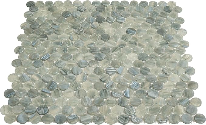Mixed Gray Penny Round Mosaic Glass Tile – Sample Swatch- 4"x5" - Luxurious Design for Bathroom Walls, Kitchen Backsplash, Shower Walls - Elegant Wall Decor - NOT Peel and Stick Tile
