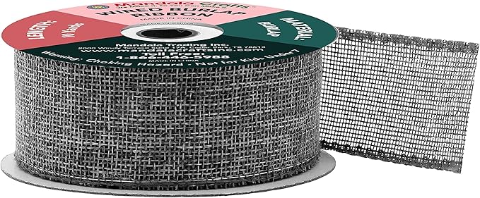 Mandala Crafts Gray Burlap Wired Ribbon 1.5 Inches Wide Jute Ribbons for Crafts - 10 Yds Roll Rustic Burlap Wrap Trim Ribbons for Wreaths Bows Party Decoration