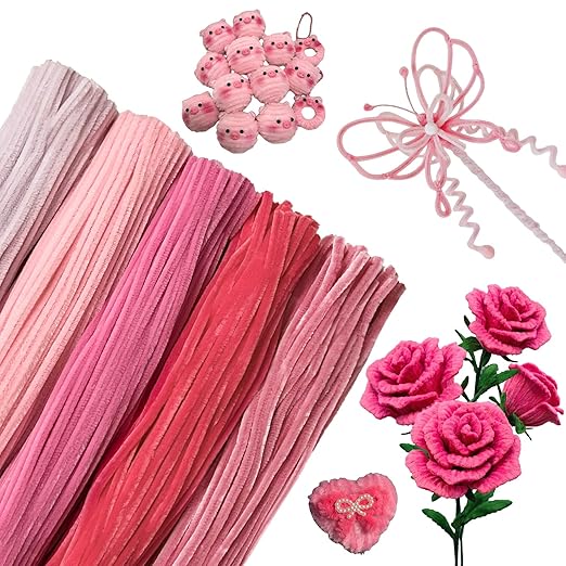 Pipe Cleaners Craft 500PCS 5 Colors Pastel Pink Pipe Cleaners Bulk 30CM Limpia Pipas para Manualidades Fuzzy Wire Chenille Stems for Arts Crafts and Creative DIY Projects Decorations