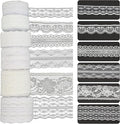 Lace Trim, 60 PCS Yards Ribbon, Vintage Scalloped White Laces Ribbon Suitable for Crafts, Gift Wrapping, DIY Sewing, Scrapbooking, Wedding Bouquet Decoration(6 Styles)