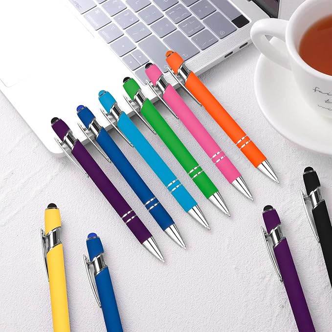 12 PCS 2 in 1 Stylus Ballpoint Pen with Stylus Tip, 1.0 mm Black Ink Metal Pen Stylus Pen for Touch Screens (Silver & Mix-1)