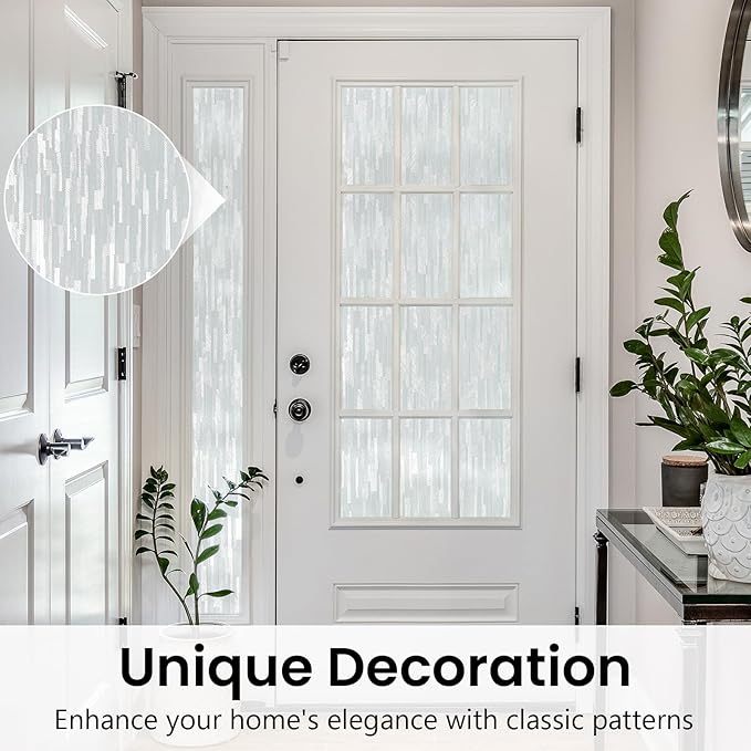 Haton Window Privacy Film, Frosted Glass Static Cling Sun Heat Blocking Window Clings, Frosting Opaque Coverings Stickers Tint for Home Office Door, Non Adhesive, White 23.6" x 118.1"
