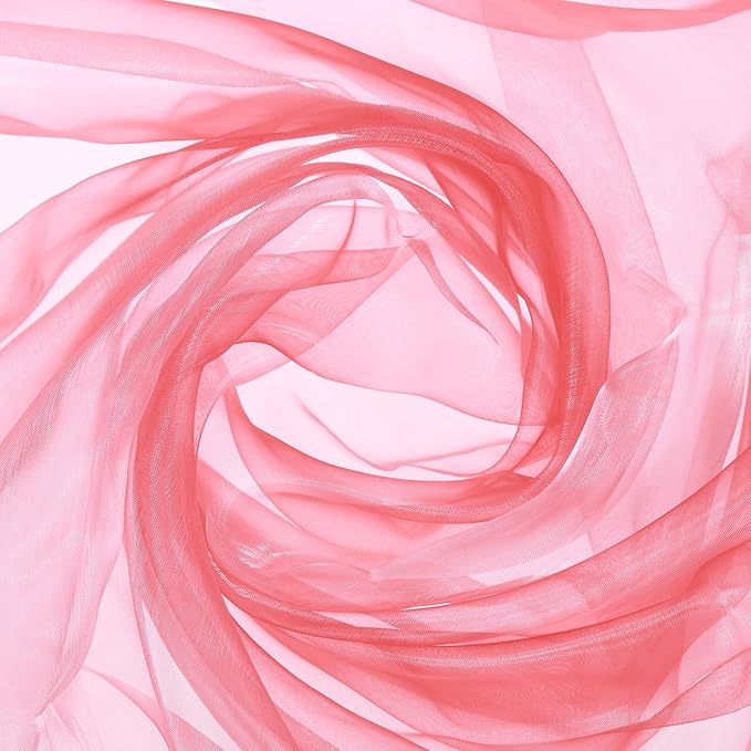 MECCANIXITY Iridescent Sheer Organza Fabric, 10 Yards x 59 Inches Solid Holographic Shiny Fabric Organza Cloth for Wedding, Curtains, Costume, Photo Background, Gradient Watermelon Red