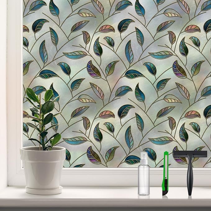 DKTIE Window Privacy Film Frosted Glass Static Cling UV Sun Blocking Heat Control Window Tint Day and Night Insulation Home Bathroom Door Decorative (S166, 23.6'' x 78.7'')