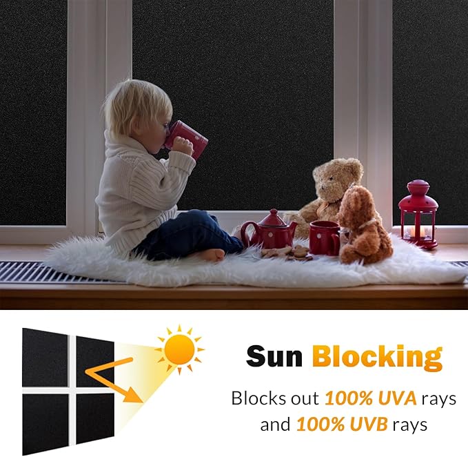 rabbitgoo Blackout Window Film, Sun Heat Blocking Privacy Cover for Glass, Removable Opaque Room Darkening Dark Black Out Window Covers Tint Shades for Home Day Sleep Light Blocker 23.6 x 118.1 Inches