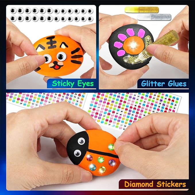 Halobios Rock Painting Kit, 12 Rocks for Painting, Arts and Crafts for Kids Ages 6-12, Rock Painting Kit for Adults, Art Supplies for Birthday Children's Day Gifts