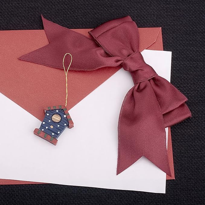 LIUYAXI Burgundy Stain Ribbon, 5/8" X Continuous 50 Yards, Double Faced Fabric Ribbon Perfect for Gift Wrapping Wedding Birthday Party Christmas Hair Floral Craft Baby Shower