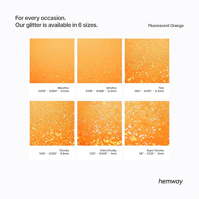 Hemway Polyurethane & Epoxy Resin Glitter 100g / 3.5oz Metallic Crystal Flake Additive for Flooring Jewelry Tumblers Glass Pigment - Super Chunky (1/8" 0.125" 3mm) - Fluorescent Orange