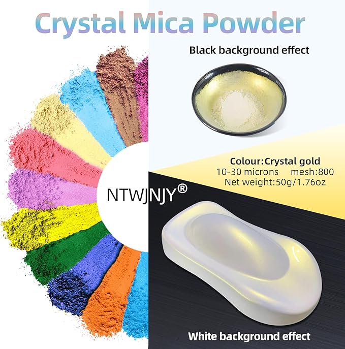 Crystal Gold Mica Powder for Epoxy Resin，Natural Shimmer Mica Powder Used for Coloring Resin Artwork, car Spray Paint, Candles, soap, Lip Gloss, Nail Polish(50g/1.7oz)