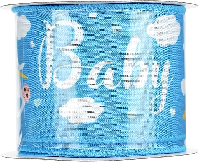 MEEDEE Baby Boy 2.5 Inch Burlap Wired Ribbon for Baby Shower, Diaper Cake, Welcome Home Favors, Gift Box, Table Decor - Blue (10 Yards)