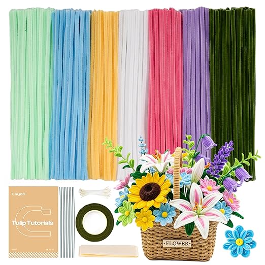 Caydo 500 Pieces Pipe Cleaners Flower Set, Chenille Stems, Pipe Cleaner Craft Supplies Bulk Fluffy Fuzzy Sticks for DIY Art Projects Creative Gift Party Decorations (Macaron)