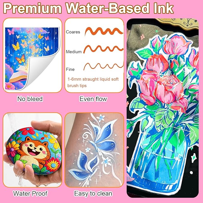 72 Colors Dual Tip Acrylic Paint Markers，Waterproof, Non-Toxic, Odorless Acrylic Markers Pens，Paint Pens & Paint Markers for Rock, Wood, Glass, Stone, Canvas, Ceramic, Fabric and Paper Painting