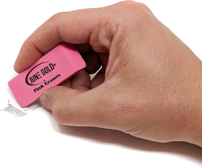 June Gold 16 Pink Rubber Erasers - This All-Purpose Eraser is not Too Hard and not Too Soft and is Perfect for classrooms, Homes & Offices