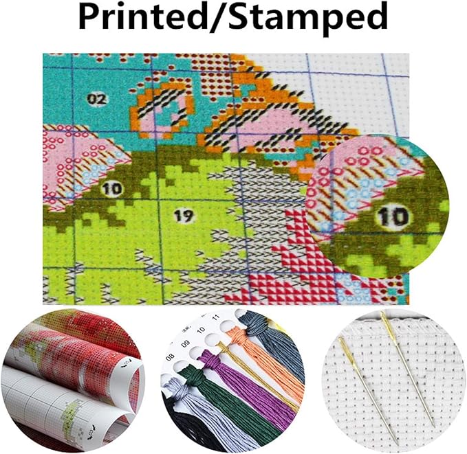 Dimensean Stamped Cross Stitch Kits Full Range of Embroidery Patterns Starter Kits for Beginners Adult or Kids DIY Cross Stitches Needlepoint Kits 11CT-Flower Cat 16x20 inch