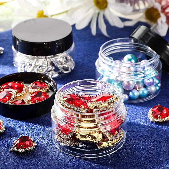 12 Pack 3 oz Plastic Container Jars with Lids Round Clear Travel Cosmetic Container Jars for Toiletries, Lotion, Cream, Ointments, Makeup, Rhinestone, Samples, Kitchen Storage (Black)