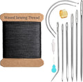 Repair Sewing Kit, Upholstery Needle with 32 Yard Waxed Thread and 8 Pcs Heavy Duty Leather Needles for Hand Stitching, Canvas & Quilting - 0.55mm Round Waxed Thread Black