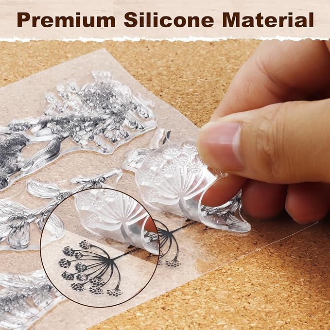 UCEC 8 Sheets Flower Clear Stamps for Card Making, Silicone Stamps for Crafting, Flower Stamp Clear Rubber Flowers Vintage Plants and Decoration and DIY Scrapbooking
