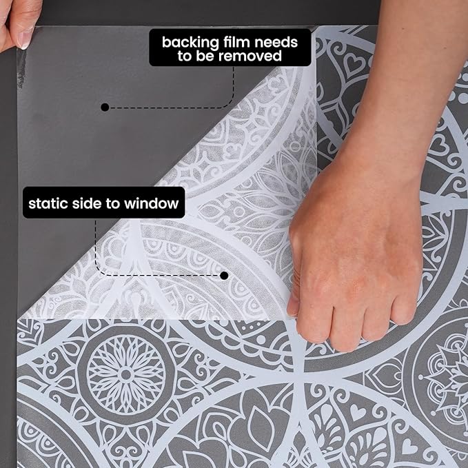 DKTIE Bohemian Decor Stained Glass Window Film with Installation Tools, Two-Way Window Privacy Film, Reduce Glare, Pure White, 35.4 x 78.7 Inch