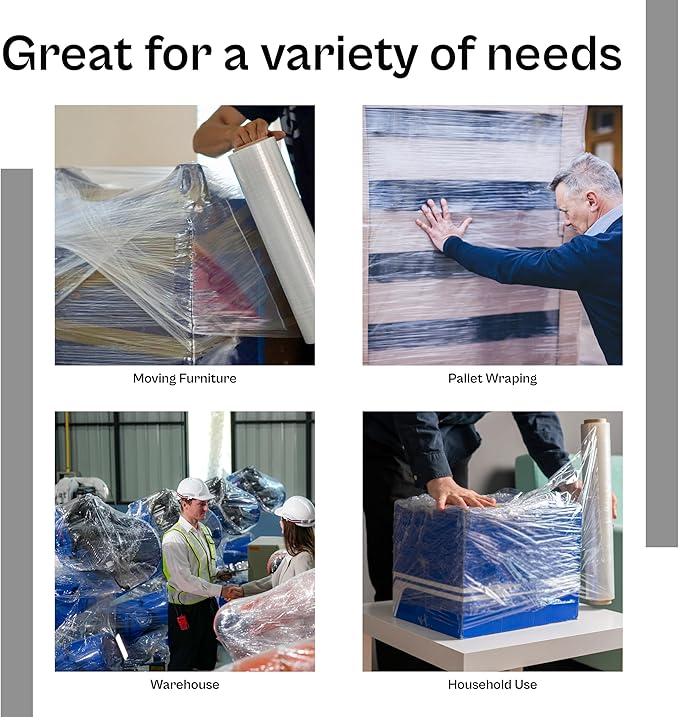PSBM Stretch Wrap, 4 Pack, 17 Inch x 1476 Feet, 83 Gauge, Clear Plastic Cling, Cast Hand Stretch Film Rolls for Packaging Moving Packing Pallets