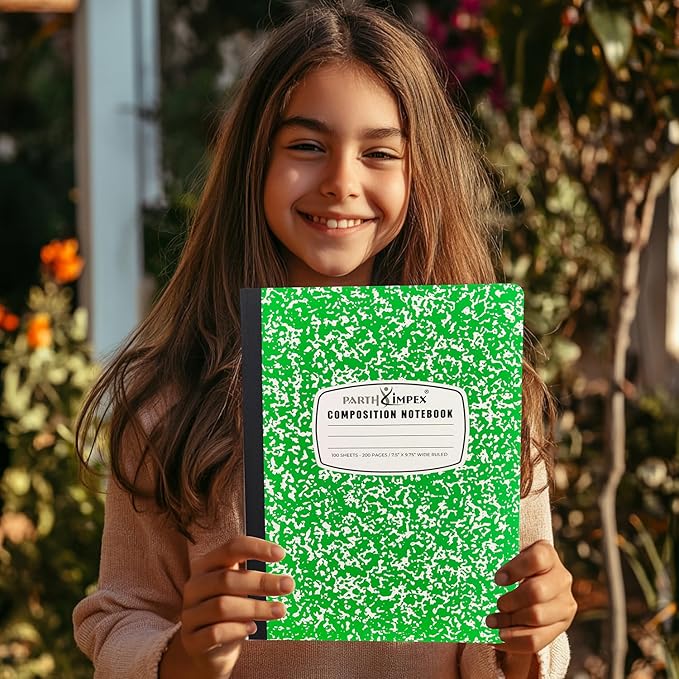 PARTH iMPEX 12 Pack Bulk Composition Notebooks Wide Ruled, 200 Pages (100 Sheets), 9-3/4 x 7-1/2, Hard Cover Wide Ruled Notebooks in 6 Assorted Colors, Composition Notebook For School College Office