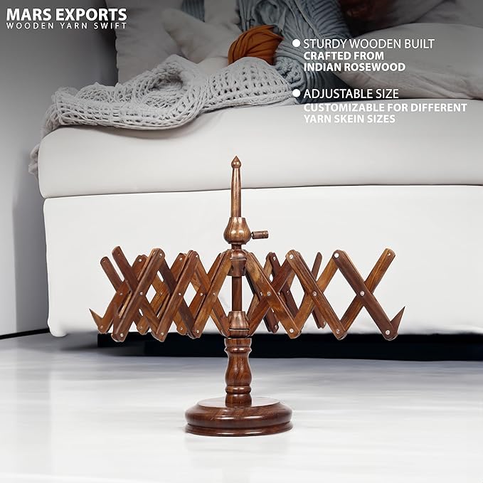 Mars Exports HandCrafty Wooden Swift for Knitting & Crochet Hooks – Hand Operated Large Ball Winder (Rosewood)