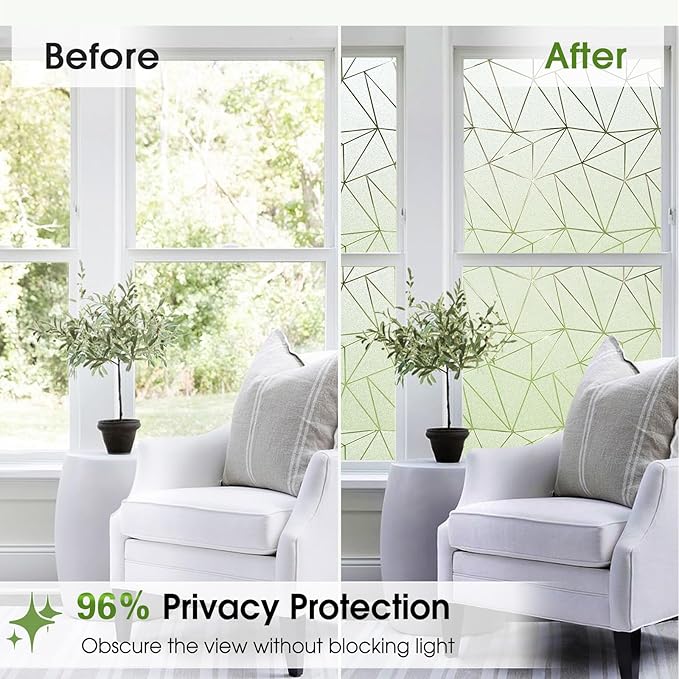 Coavas Window Privacy Film, Frosted Glass Static Cling, Decorative for Bathroom Door Covering, UV Blocking Window Cling, Non-Adhesive Vinyl Sticker, Day and Night Windows Tint for Home, 17.5x118.1 in
