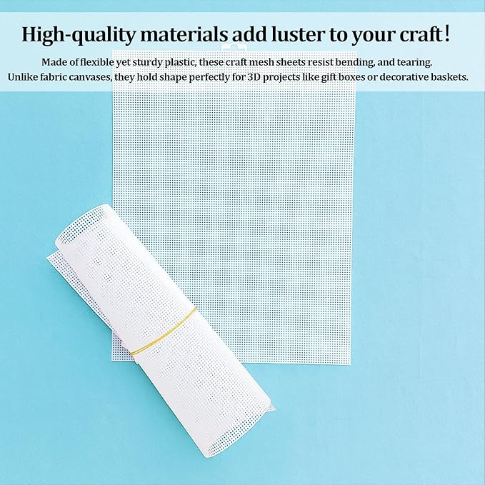 Plastic Canvas Sheets 13.4” x 10.4” Per Sheet, 2.5mm Mesh (About with 7 Holes per inch) Easy-to-Cut Needlepoint Canvas for Cross Stitch, Embroidery, DIY Crafts & Aquarium Dividers (6 Piece)