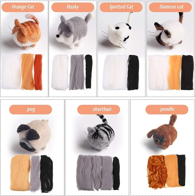 WILLBOND 10Pcs Needle Felting Kit Animals Doll Making Wool Needle Felting Starter Kit with Instruction DIY Handmade for Adult Friends Birthday Gift Home Decoration