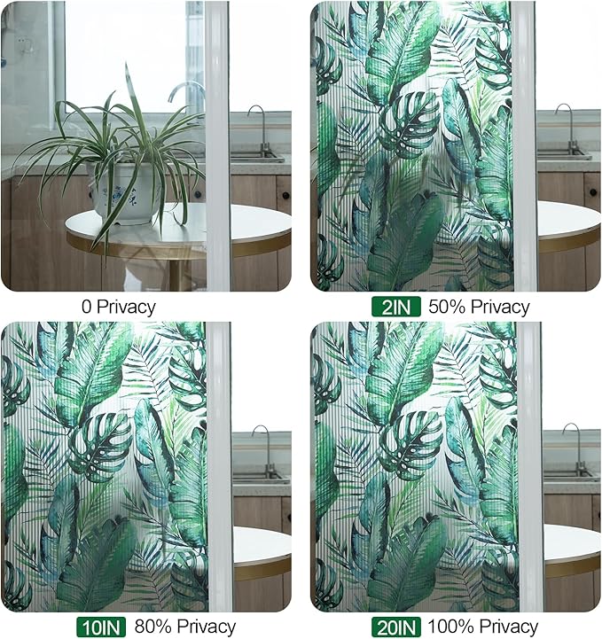 DKTIE Nature Pattern Rainbow Window Film Decorative Stained Glass Window Film Static Cling Films Easy Apply Removable Comes with Tools (U560-Reeded Glass, 17.7" x 78.7")