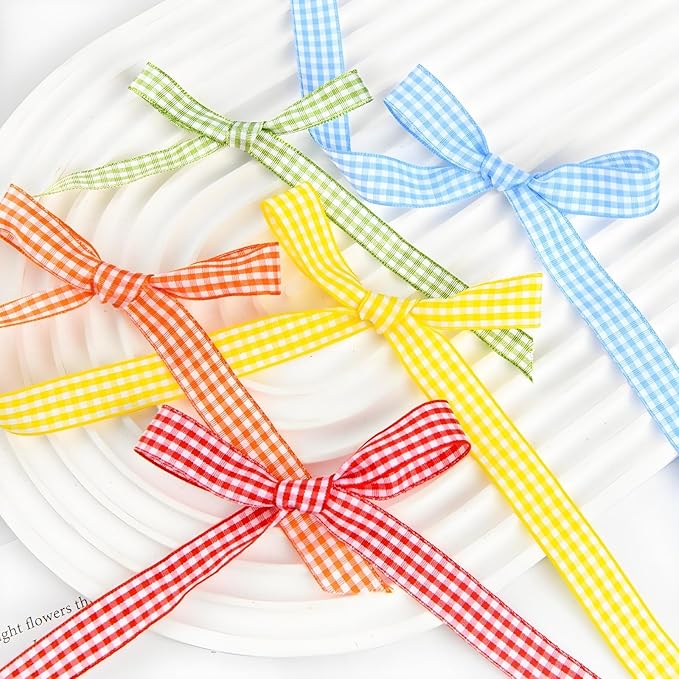 Classic Gingham Checkered Ribbon, Assorted Colors Premium Polyster Plaid Checkered Craft Ribbon for Gift Wrapping, DIY Projects, Hair Bows,Scrapbooking & Party Decor (Fresh Green, 3/8x50Yd)