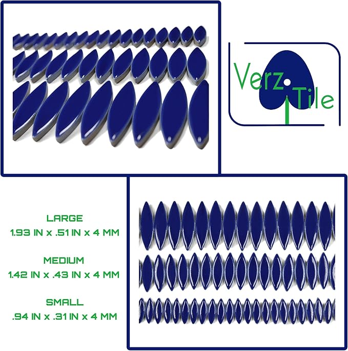VerzTile Mosaic Tiles for Crafts - Petal Shaped Ceramic Tile Craft Hobbies & Art Projects 39 Color Options Endless Creativity DIY Design (Dark Blue)