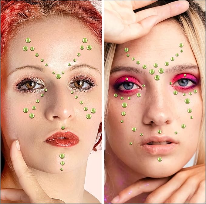Self Adhesive Face Gems and Pearls for Makeup, Festival Jewels, Hair Gems Pearls, 3/4/5/6/8 mm Round Rhinestone Stickers for Face, Eye, Makeup, Body, Crafts 591Pcs (08_Light Yellow)