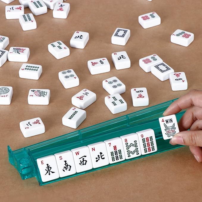 Smartxchoices 166 Tiles Mah Jongg Set American Mahjong 4 Color Pushers/Racks Mahjongg Game with Soft Velour Bag,Western Mahjongg Tiles