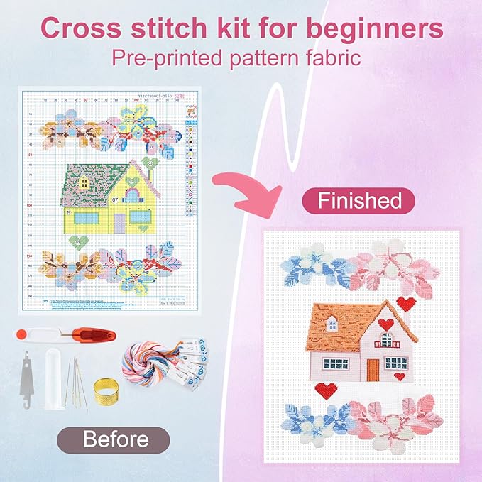 XuZBDia Love Style Cross Stitch Kits,16 x 19 Inches Embroidery Kit，11CT Mesh Cotton Fabric,Gift Box Packaging,Can Be Given As a Gift to Family or Friends