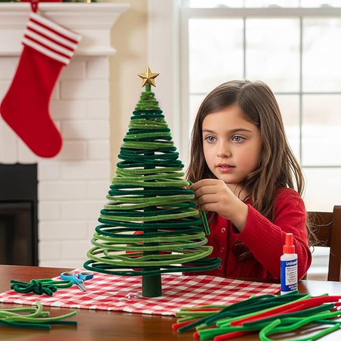 Caydo 300 Pieces Green Pipe Cleaners, Thick Fluffy Chenille Stems, Pipe Cleaner Crafts for Arts & Crafts, Perfect for Making Animals, Flowers, and Festive Decorations
