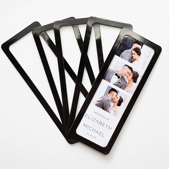 Magnetic Frames For 2x6 Photo Booth Strips – Set of 5 – White, Black, or Floral Design Photo Picture Holders – Magnetic Paper Cutout for Photobooth Photos – Simple Slim Frames for Fridge, Locker, or Party Keepsakes (5, BLACK)